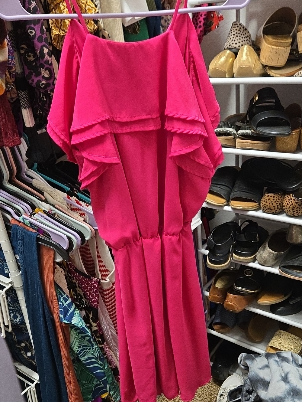 Maurices Hot Pink Ruffle Strap Dress